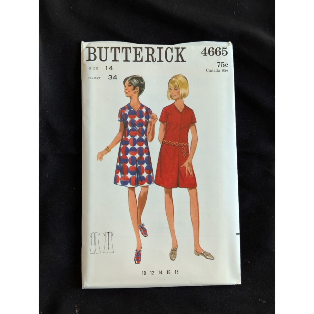 VTG 1968 Butterick 4665 Pantdress Size 14 Uncut Mod Retro Sewing Pattern